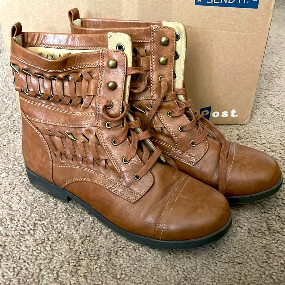 Brown Woven Combat Boots Size 12